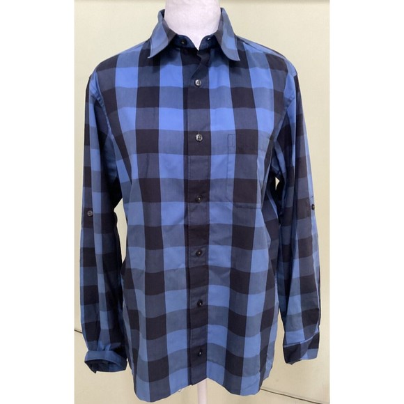 Spring + Mercer Men's Blue & Black Plaid Roll Tab Long Sleeve Casual Shirt Small - Picture 2 of 11